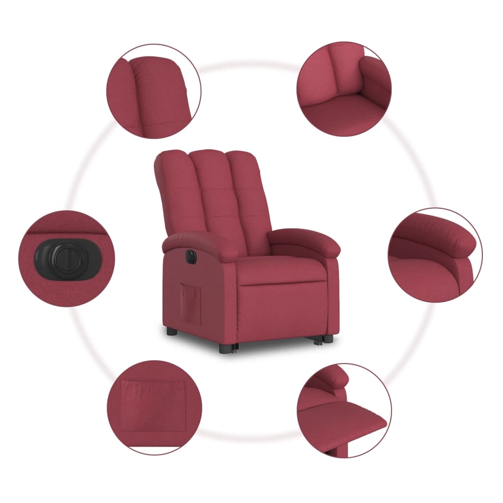 vidaXL Sillón eléctrico reclinable elevable de tela rojo tinto