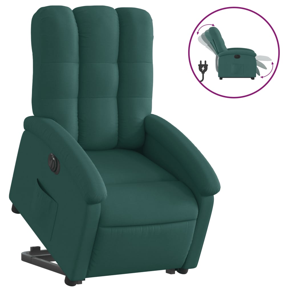 vidaXL Sillón eléctrico reclinable elevable de tela verde oscuro