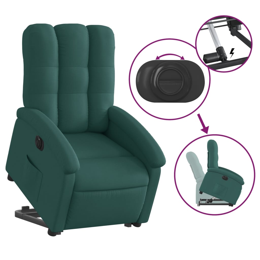 vidaXL Sillón eléctrico reclinable elevable de tela verde oscuro