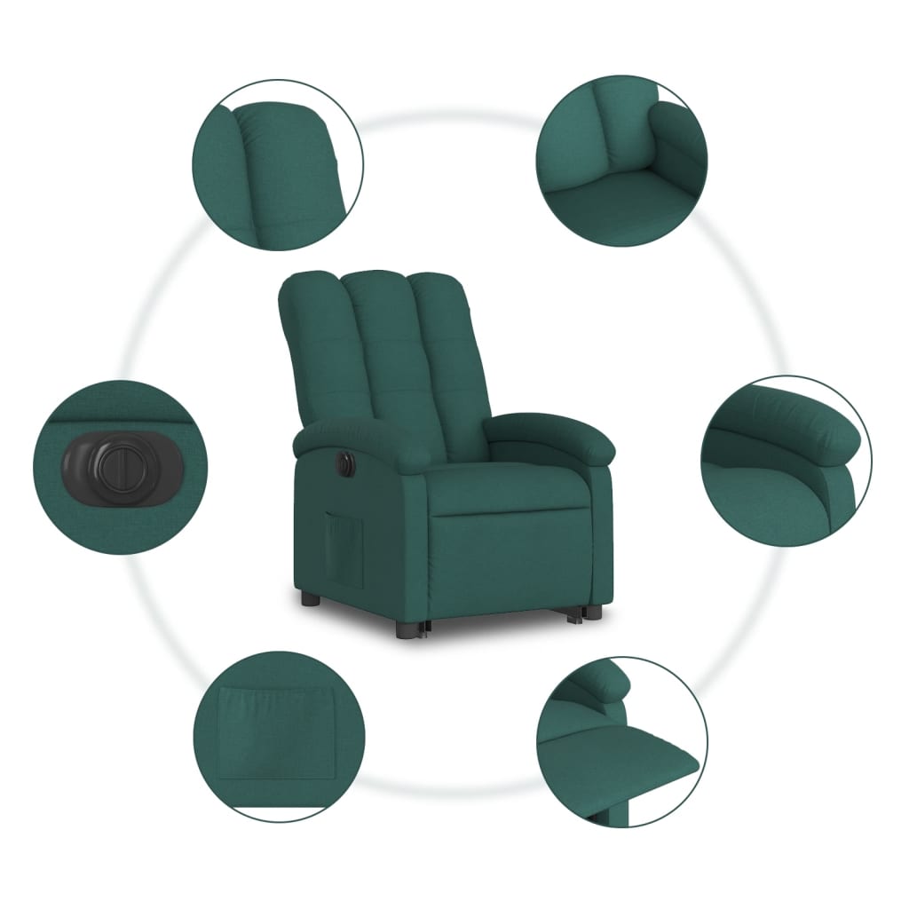 vidaXL Sillón eléctrico reclinable elevable de tela verde oscuro