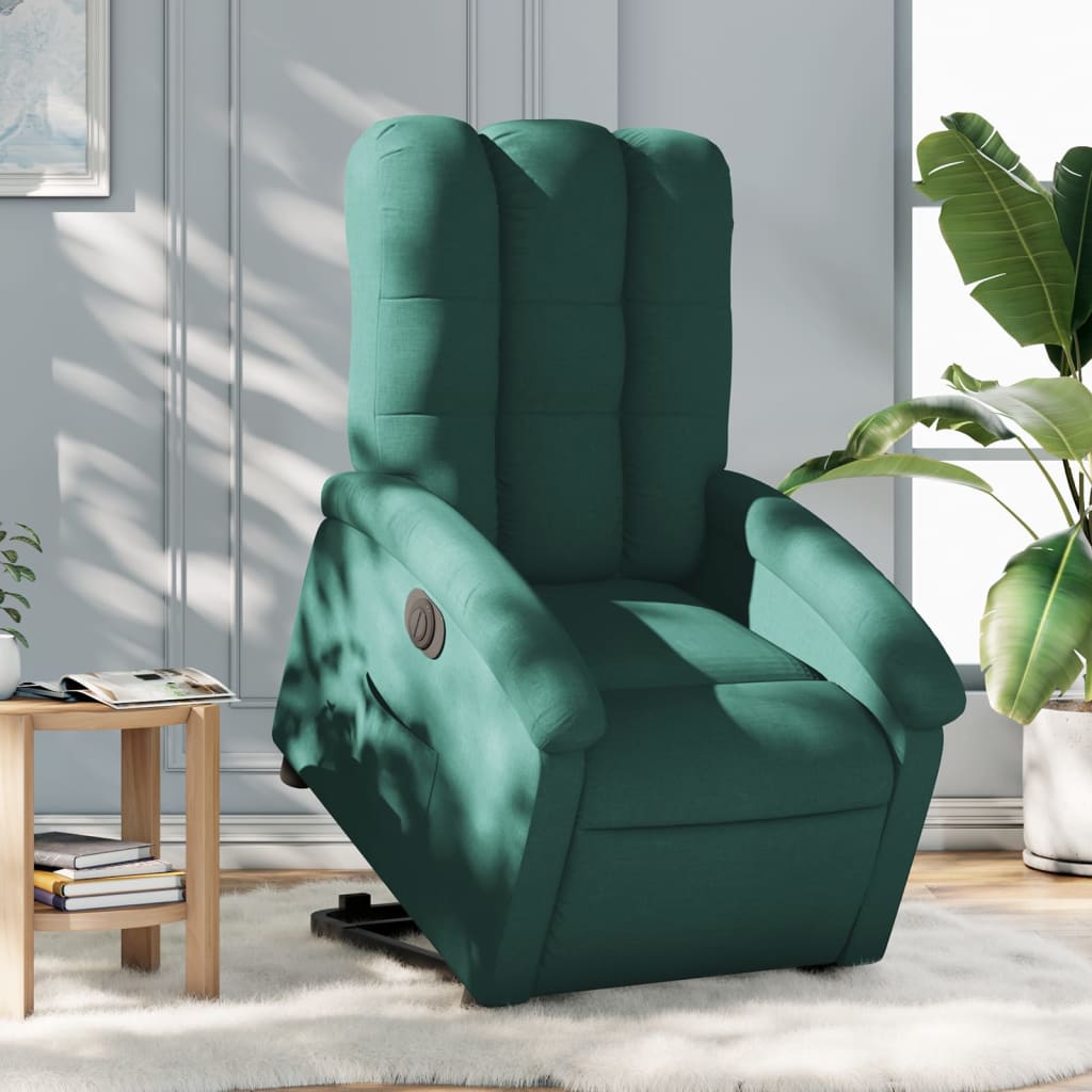 vidaXL Sillón eléctrico reclinable elevable de tela verde oscuro