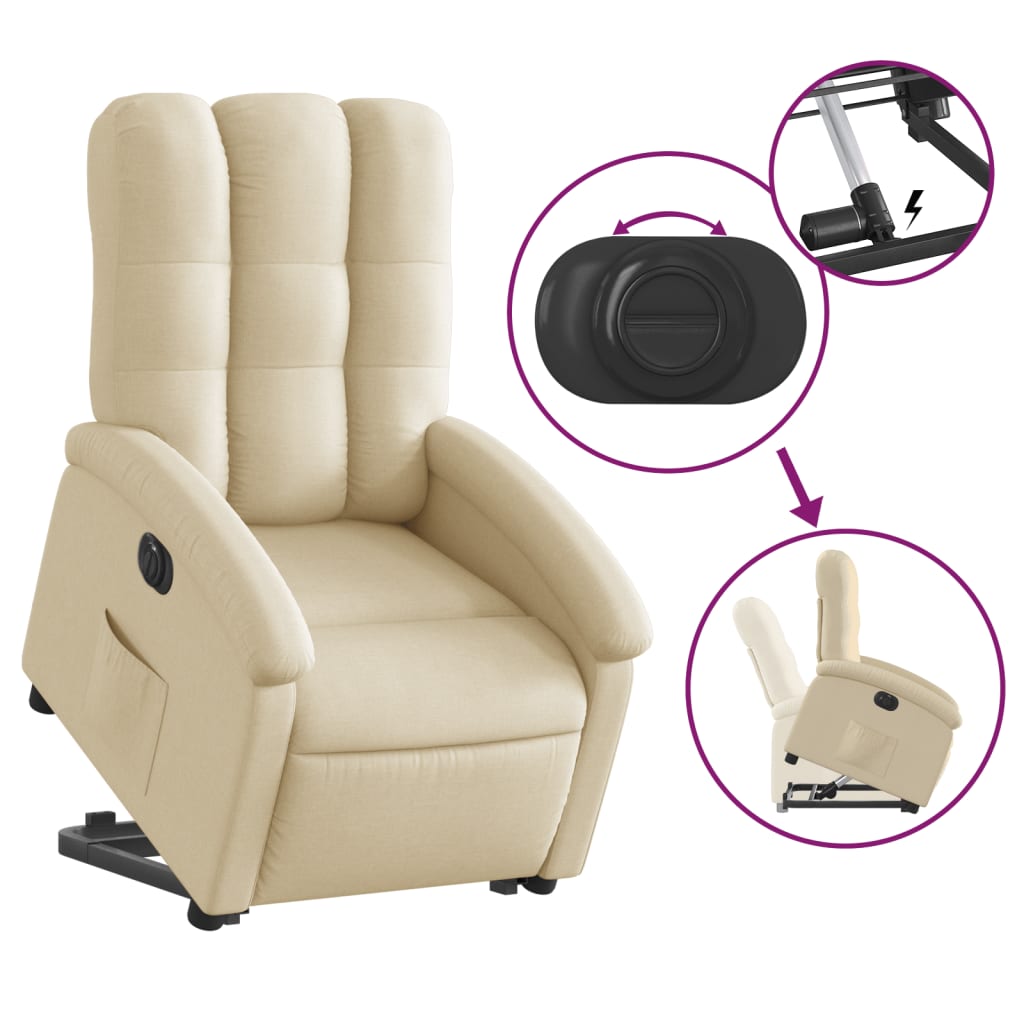 vidaXL Sillón eléctrico reclinable elevable de tela color crema