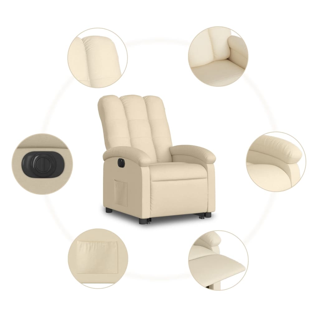 vidaXL Sillón eléctrico reclinable elevable de tela color crema