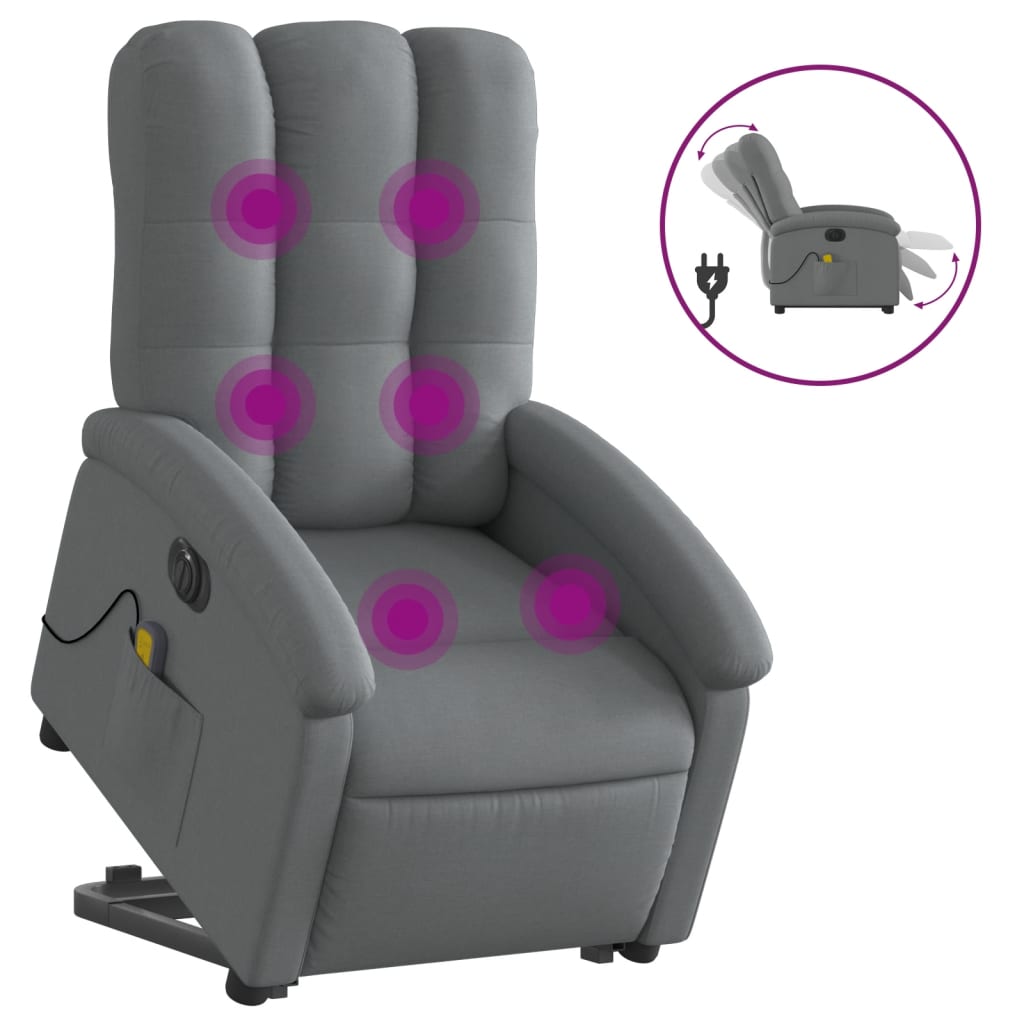 vidaXL Sillón de masaje eléctrico reclinable elevable tela gris oscuro