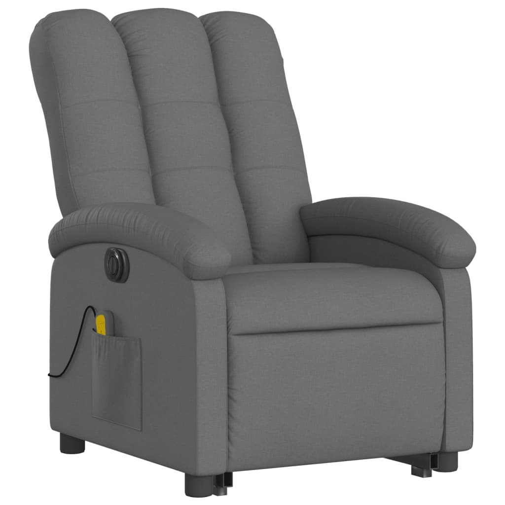 vidaXL Sillón de masaje eléctrico reclinable elevable tela gris oscuro