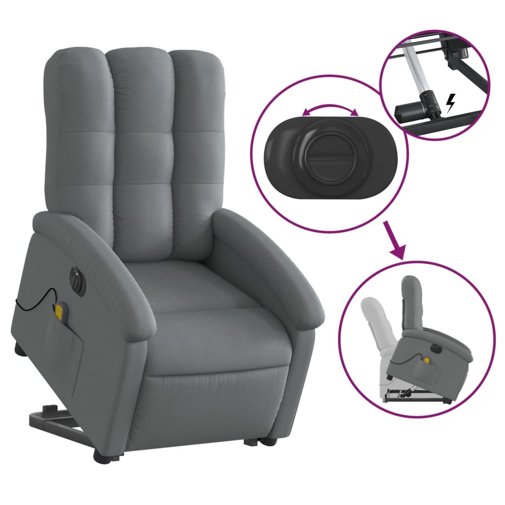 vidaXL Sillón de masaje eléctrico reclinable elevable tela gris oscuro