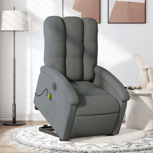 vidaXL Sillón de masaje eléctrico reclinable elevable tela gris oscuro