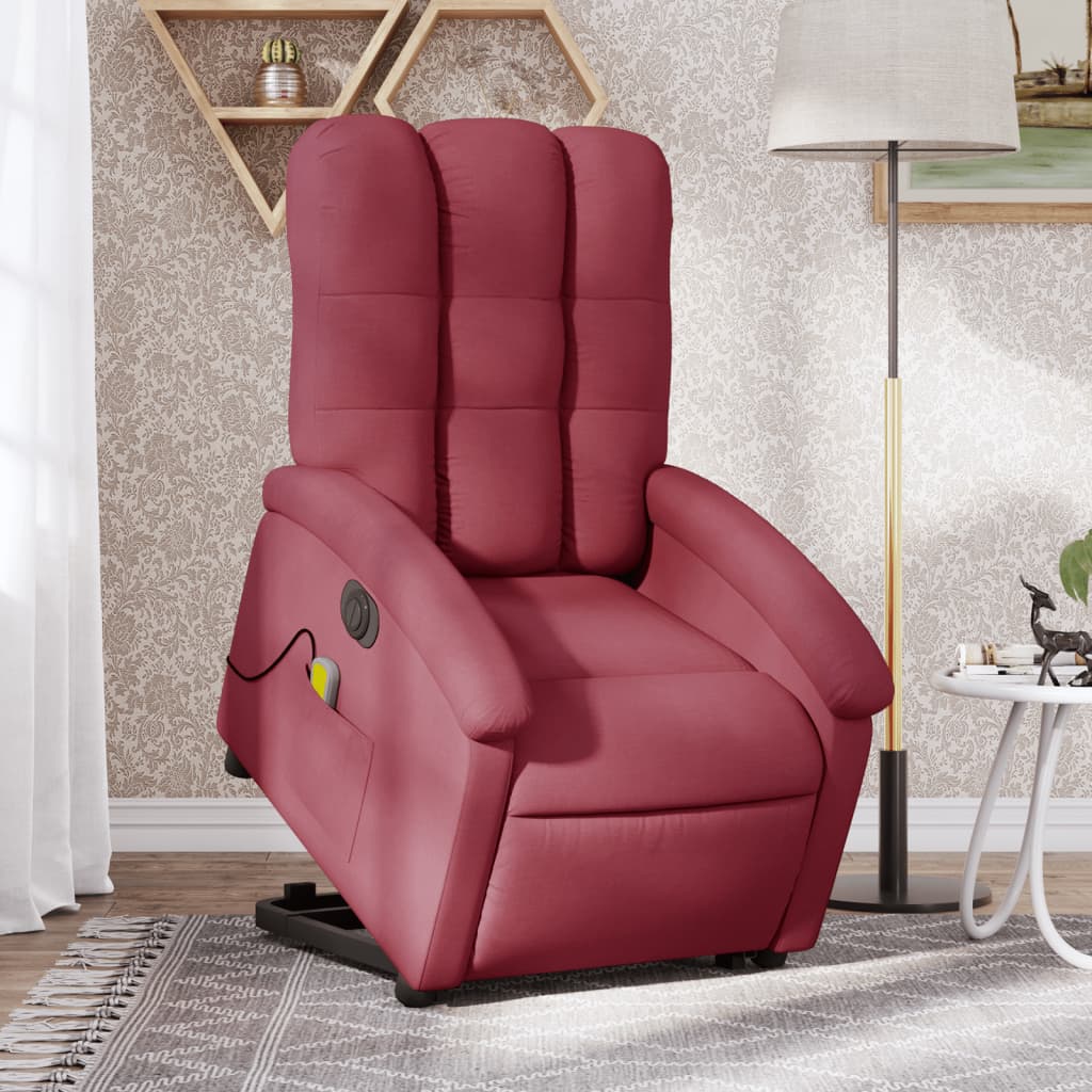 vidaXL Sillón de masaje elevable eléctrico tela rojo tinto