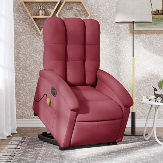 vidaXL Sillón de masaje elevable eléctrico tela rojo tinto