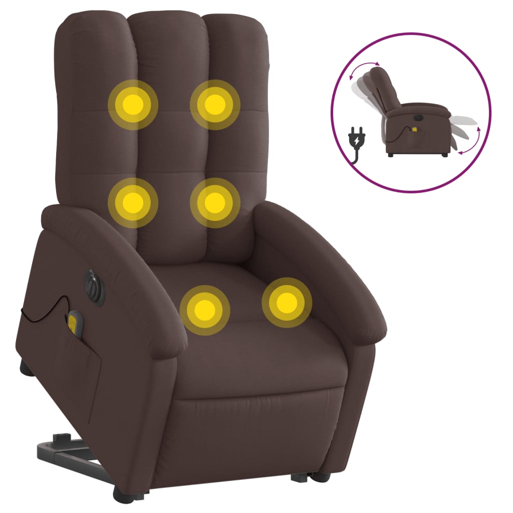 vidaXL Sillón masaje eléctrico reclinable elevable tela marrón oscuro