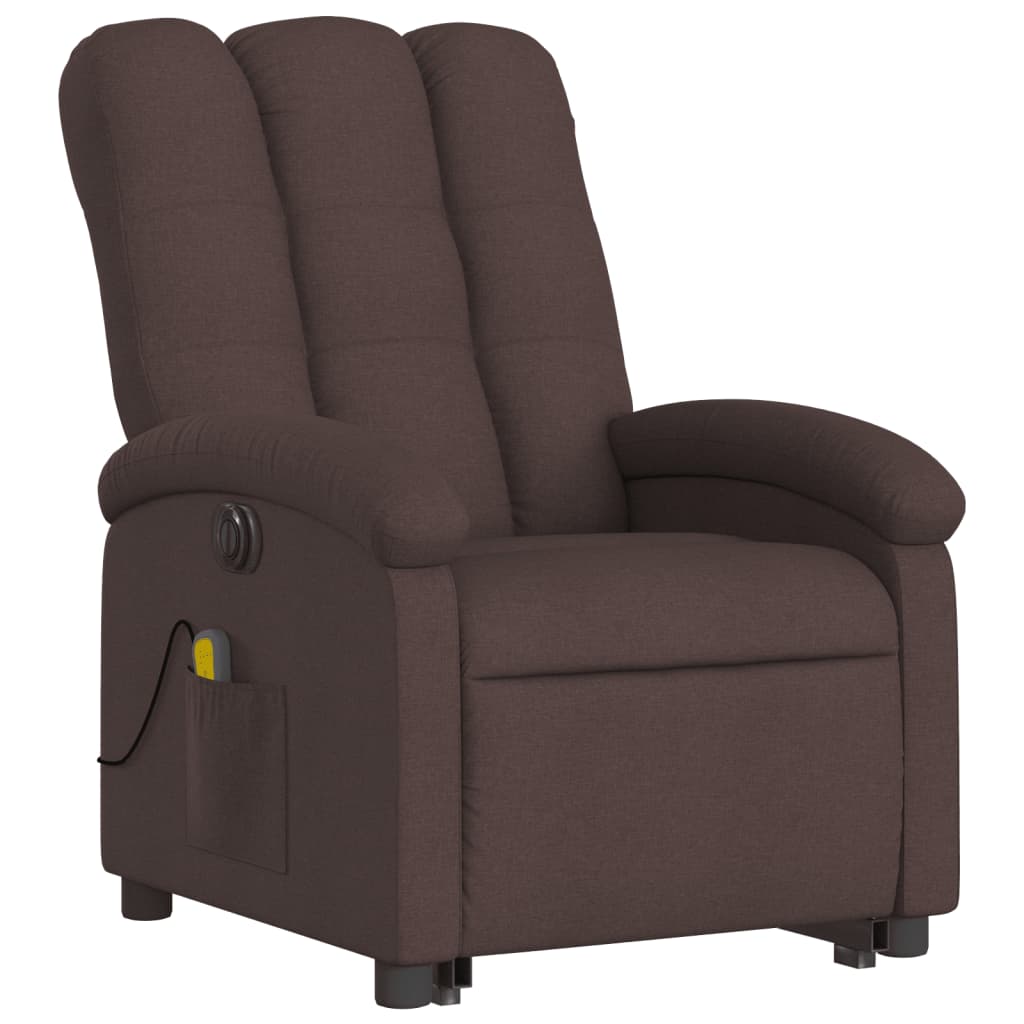 vidaXL Sillón masaje eléctrico reclinable elevable tela marrón oscuro