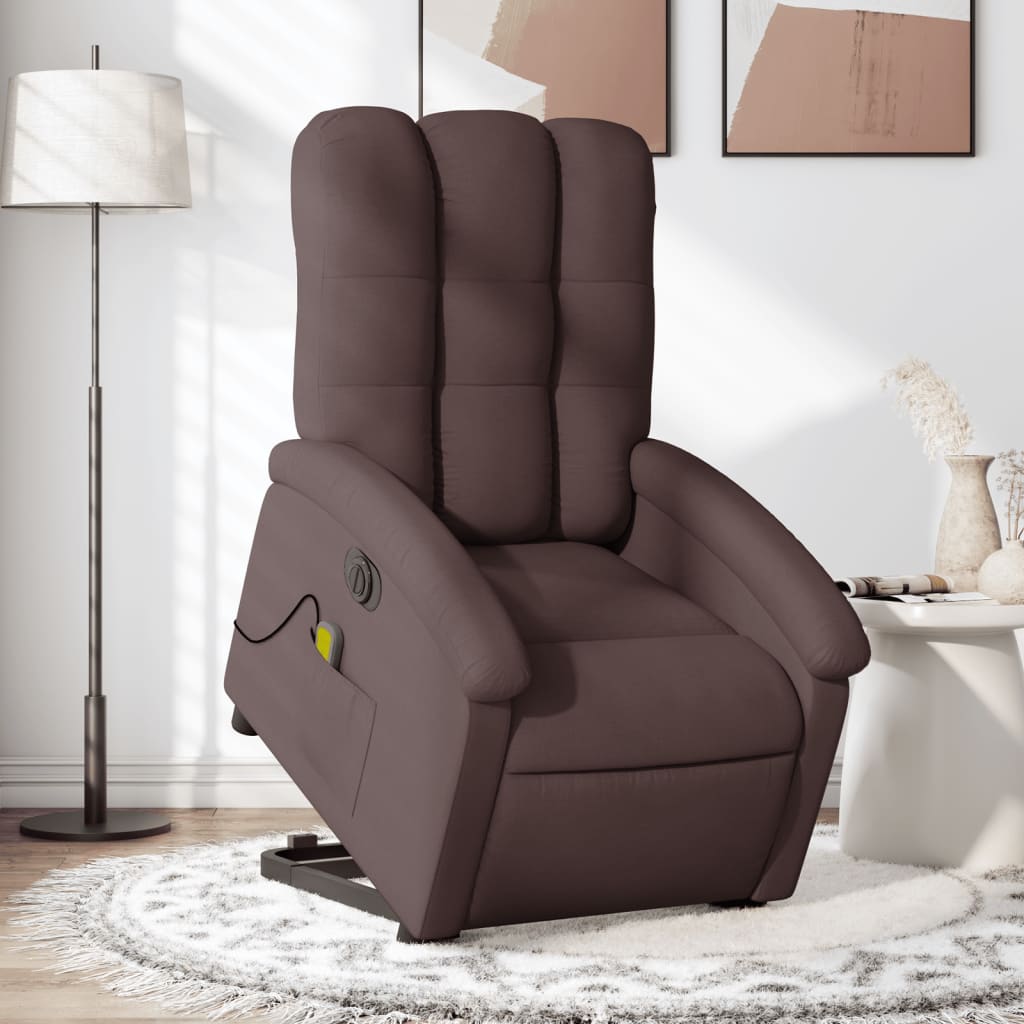 vidaXL Sillón masaje eléctrico reclinable elevable tela marrón oscuro