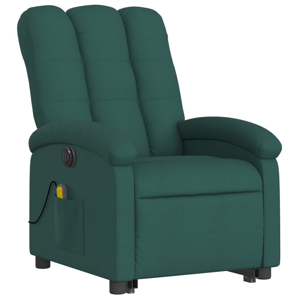 vidaXL Sillón masaje eléctrico reclinable elevable tela verde oscuro