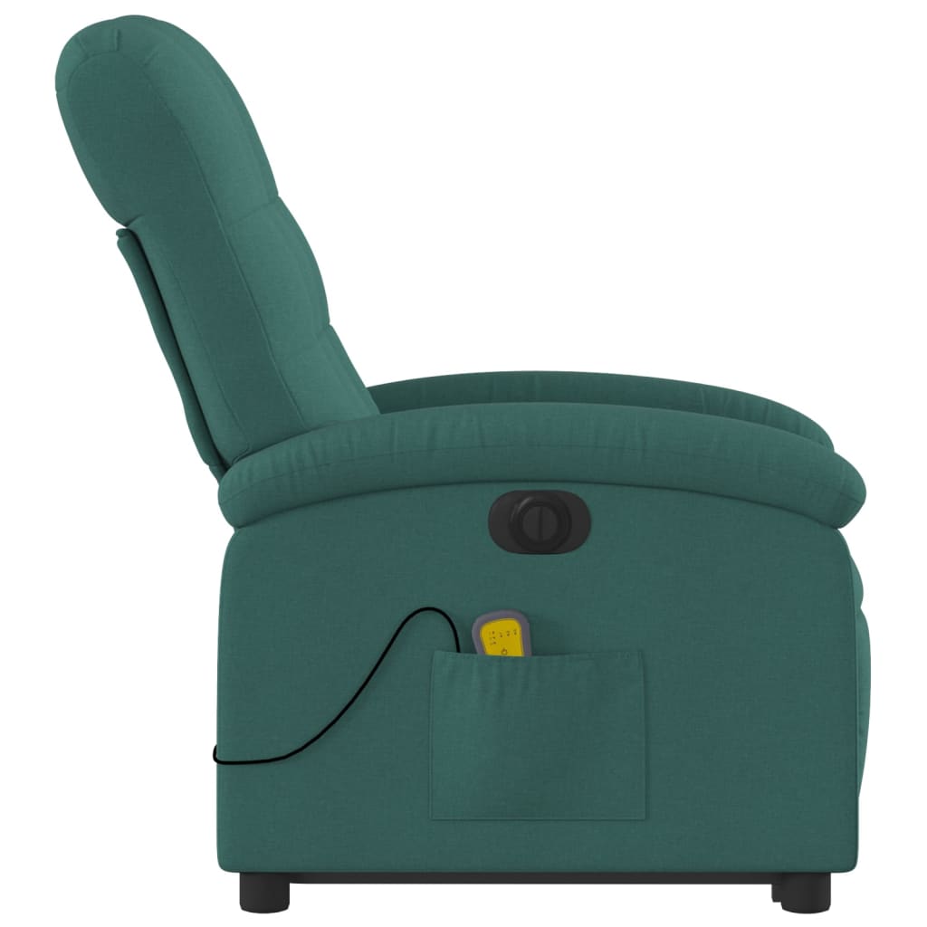 vidaXL Sillón masaje eléctrico reclinable elevable tela verde oscuro