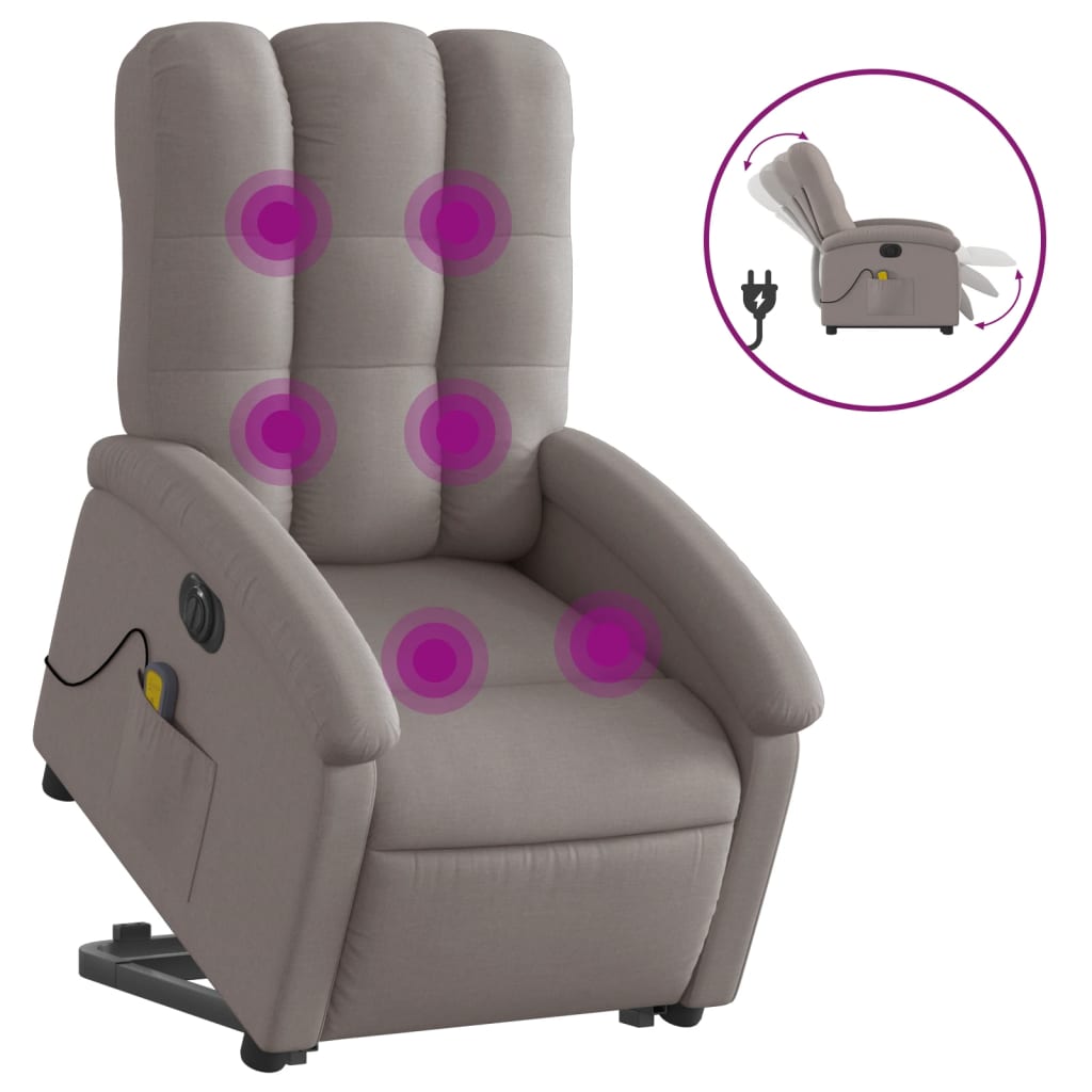 vidaXL Sillón de masaje eléctrico reclinable elevable tela taupé