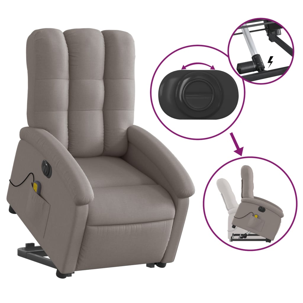 vidaXL Sillón de masaje eléctrico reclinable elevable tela taupé