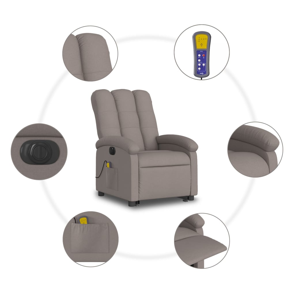 vidaXL Sillón de masaje eléctrico reclinable elevable tela taupé