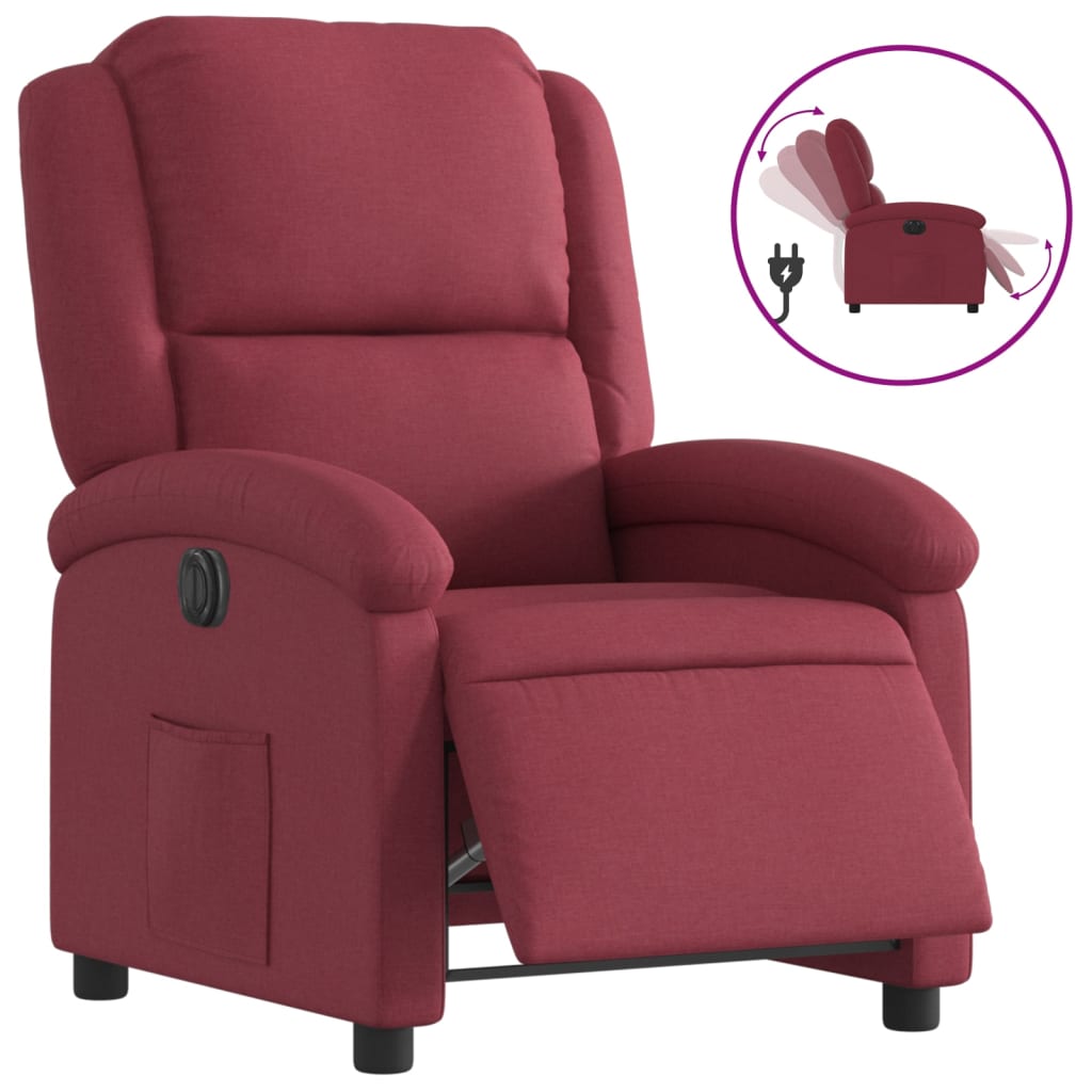 vidaXL Sillón reclinable eléctrico tela rojo tinto