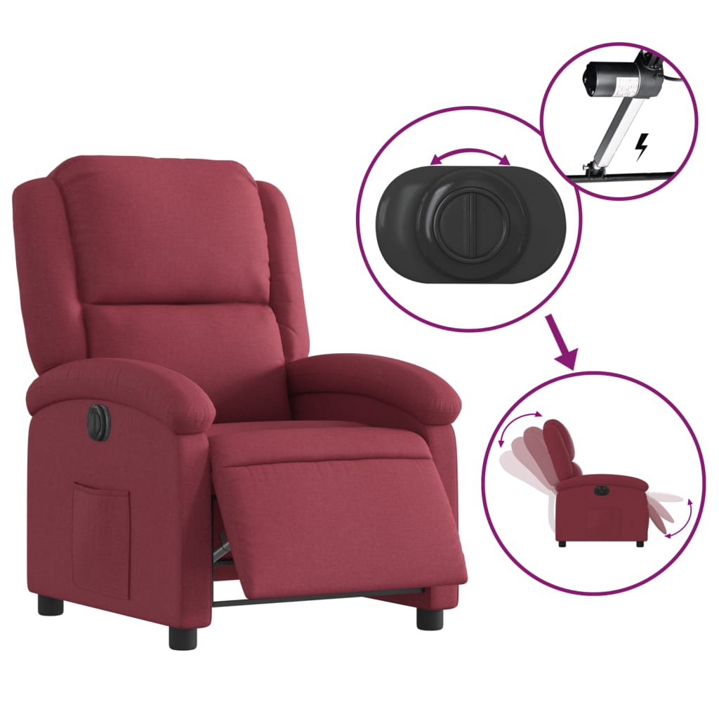 vidaXL Sillón reclinable eléctrico tela rojo tinto