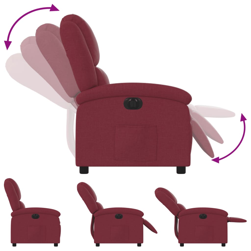 vidaXL Sillón reclinable eléctrico tela rojo tinto