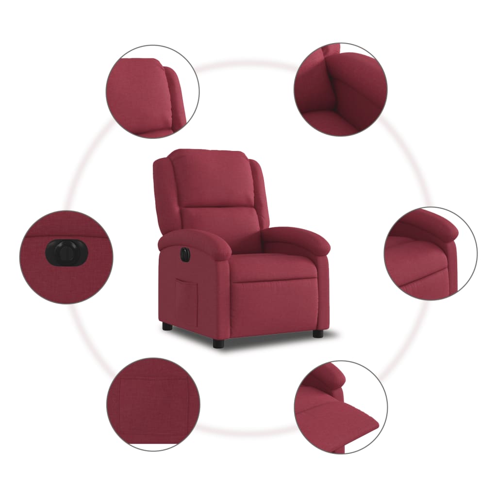 vidaXL Sillón reclinable eléctrico tela rojo tinto