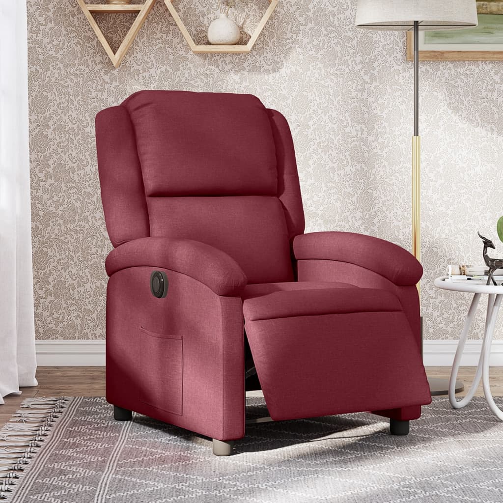 vidaXL Sillón reclinable eléctrico tela rojo tinto