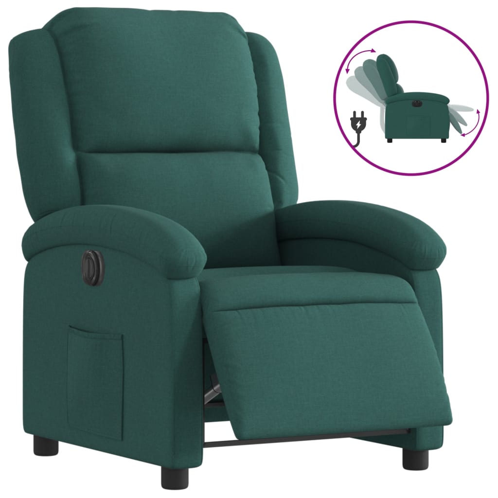 vidaXL Sillón reclinable eléctrico tela verde oscuro