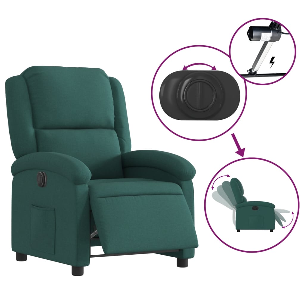 vidaXL Sillón reclinable eléctrico tela verde oscuro