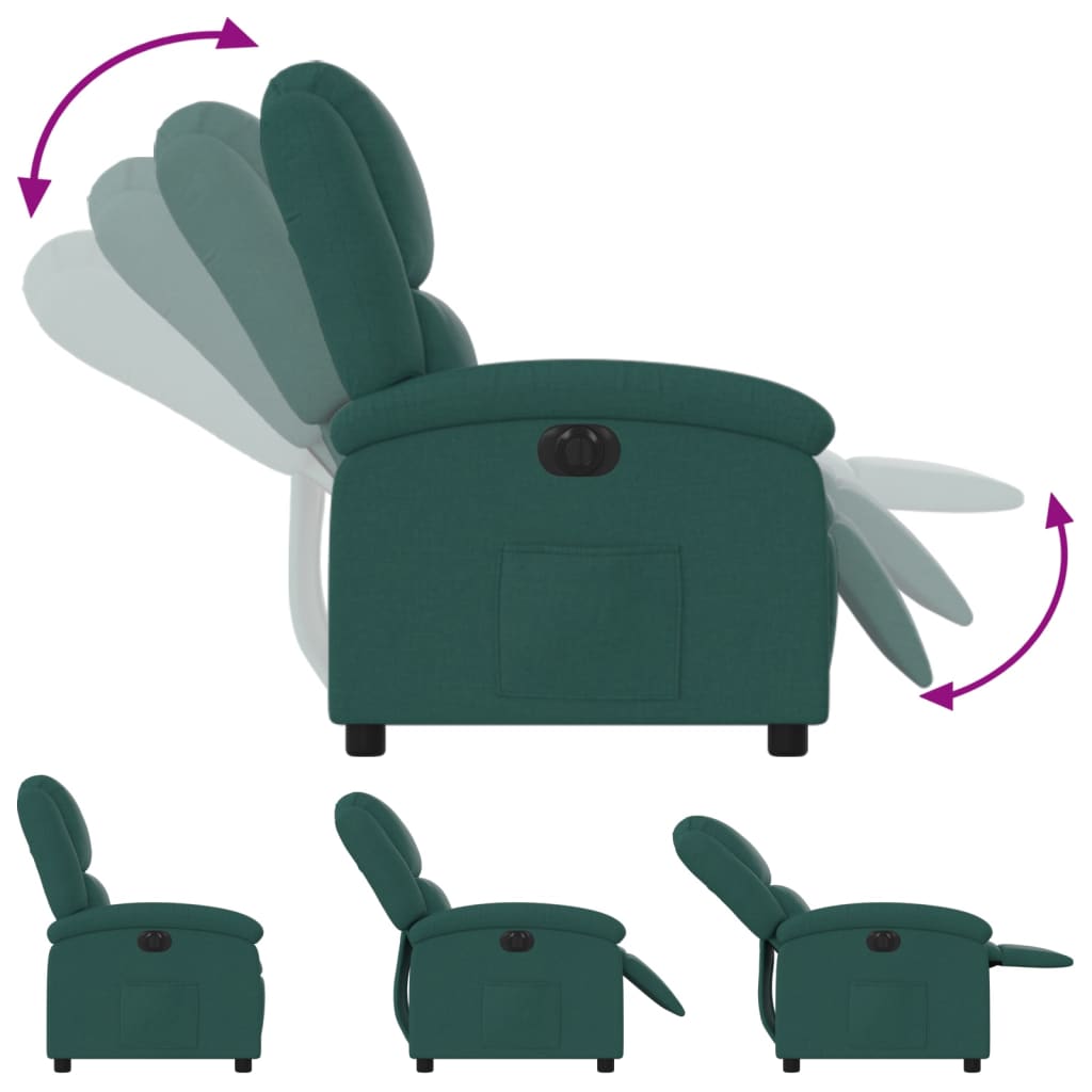 vidaXL Sillón reclinable eléctrico tela verde oscuro