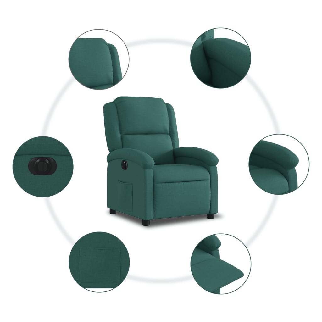 vidaXL Sillón reclinable eléctrico tela verde oscuro