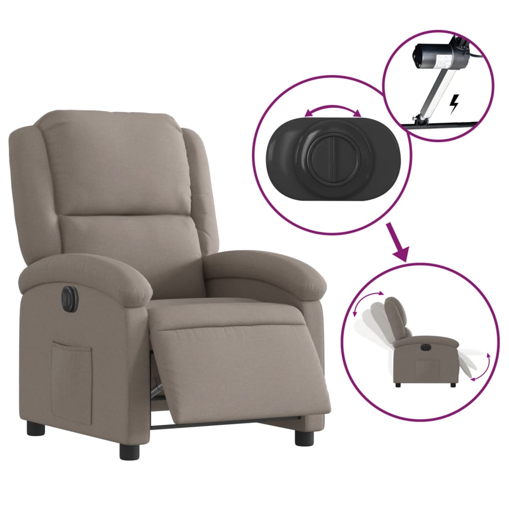 vidaXL Sillón reclinable eléctrico tela gris taupé