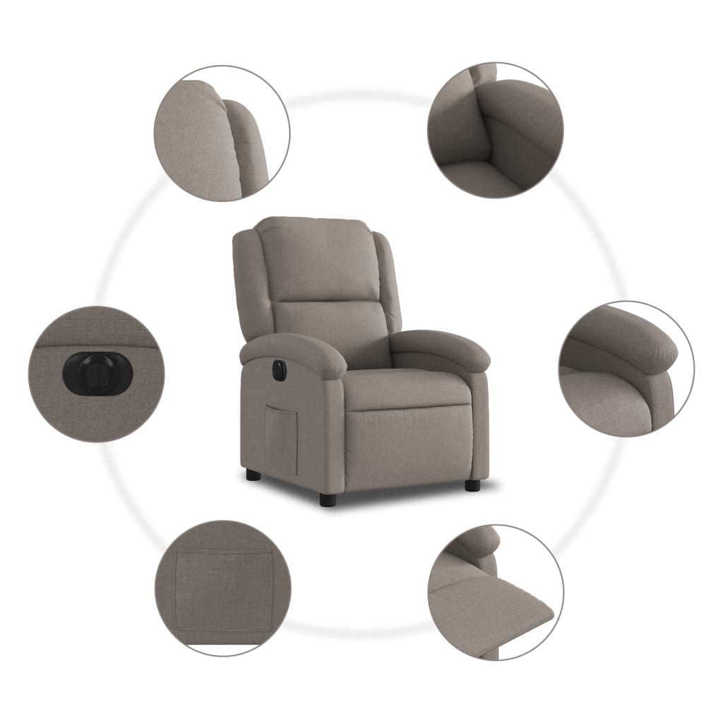 vidaXL Sillón reclinable eléctrico tela gris taupé