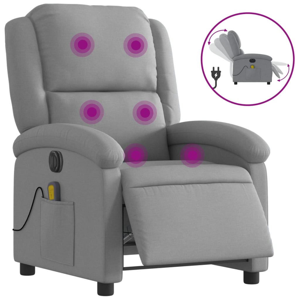 vidaXL Sillón reclinable de masaje eléctrico tela gris claro