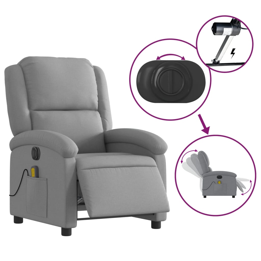 vidaXL Sillón reclinable de masaje eléctrico tela gris claro