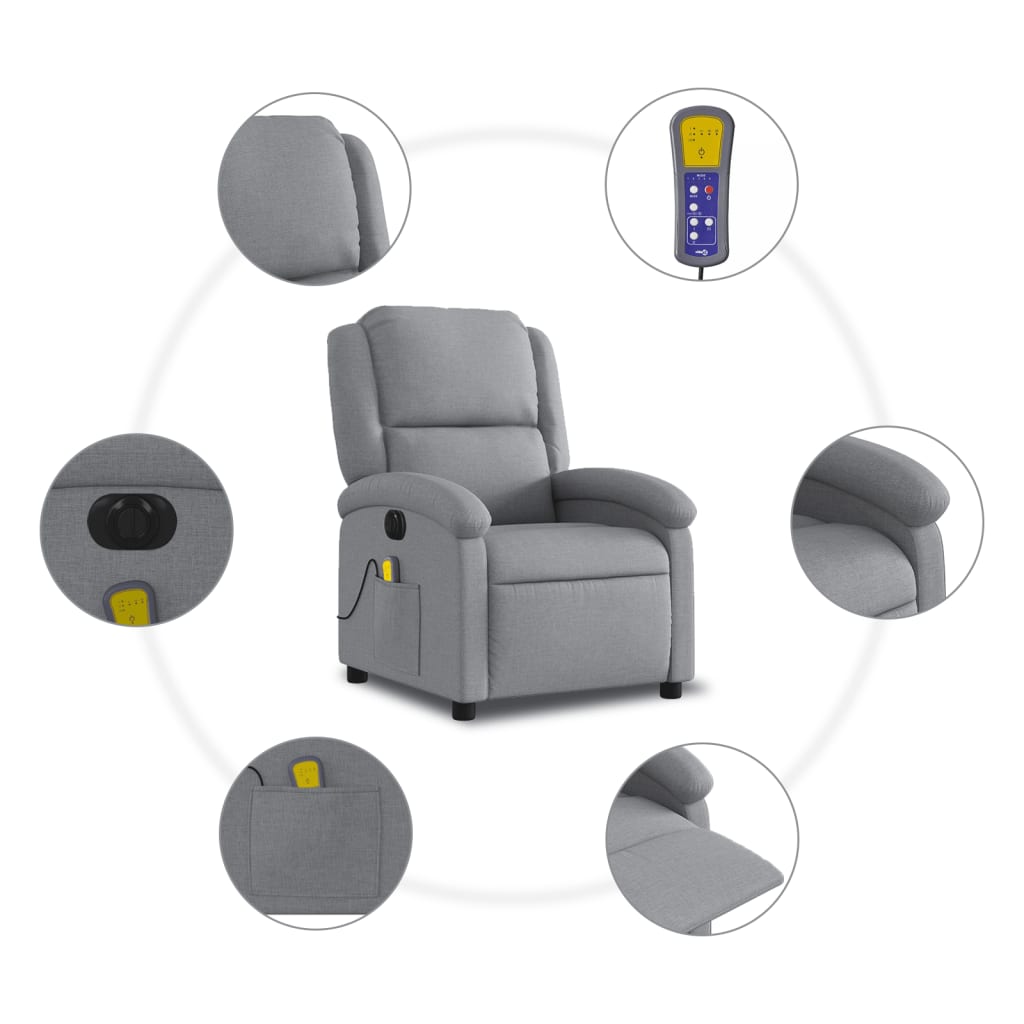 vidaXL Sillón reclinable de masaje eléctrico tela gris claro