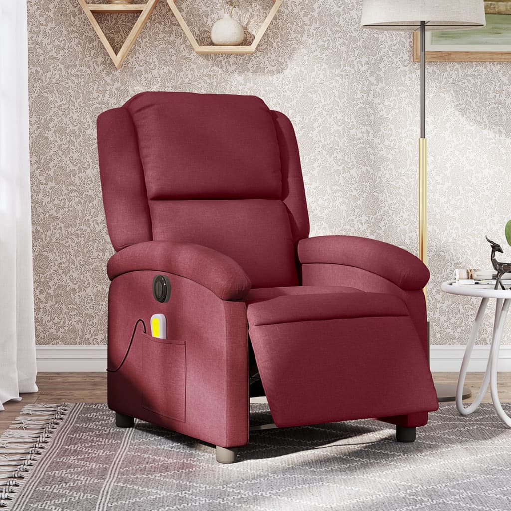 vidaXL Sillón de masaje reclinable eléctrico tela rojo tinto