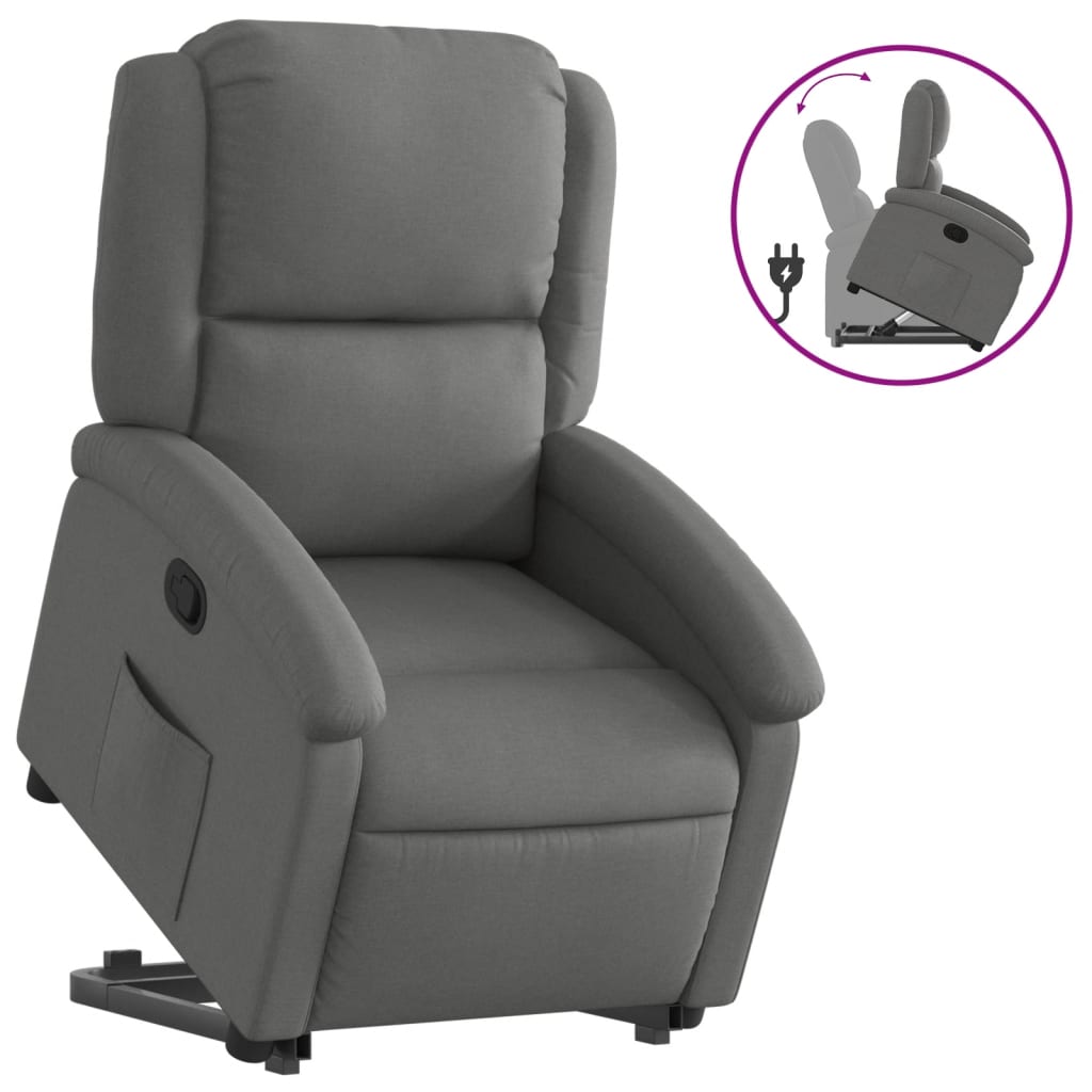 vidaXL Sillón reclinable elevable de tela gris oscuro