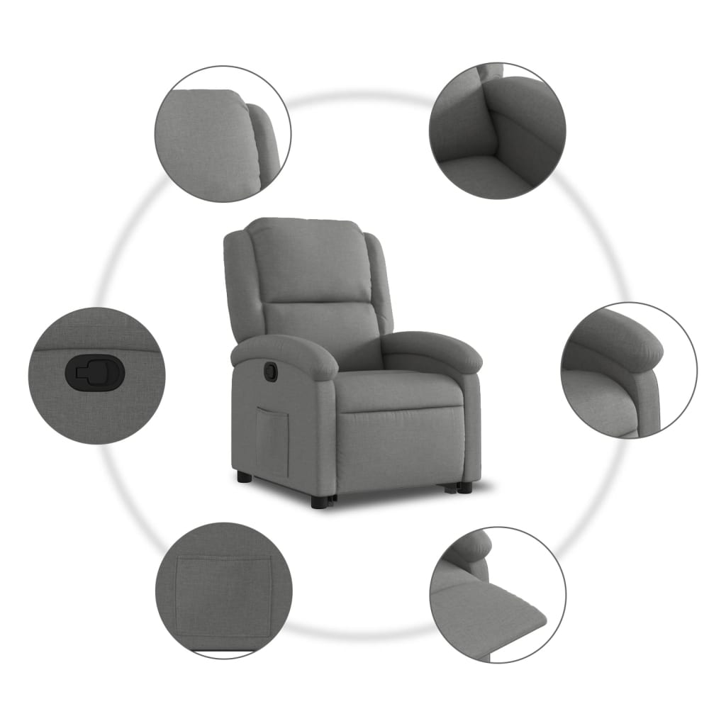 vidaXL Sillón reclinable elevable de tela gris oscuro