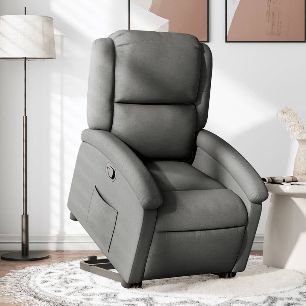 vidaXL Sillón reclinable elevable de tela gris oscuro