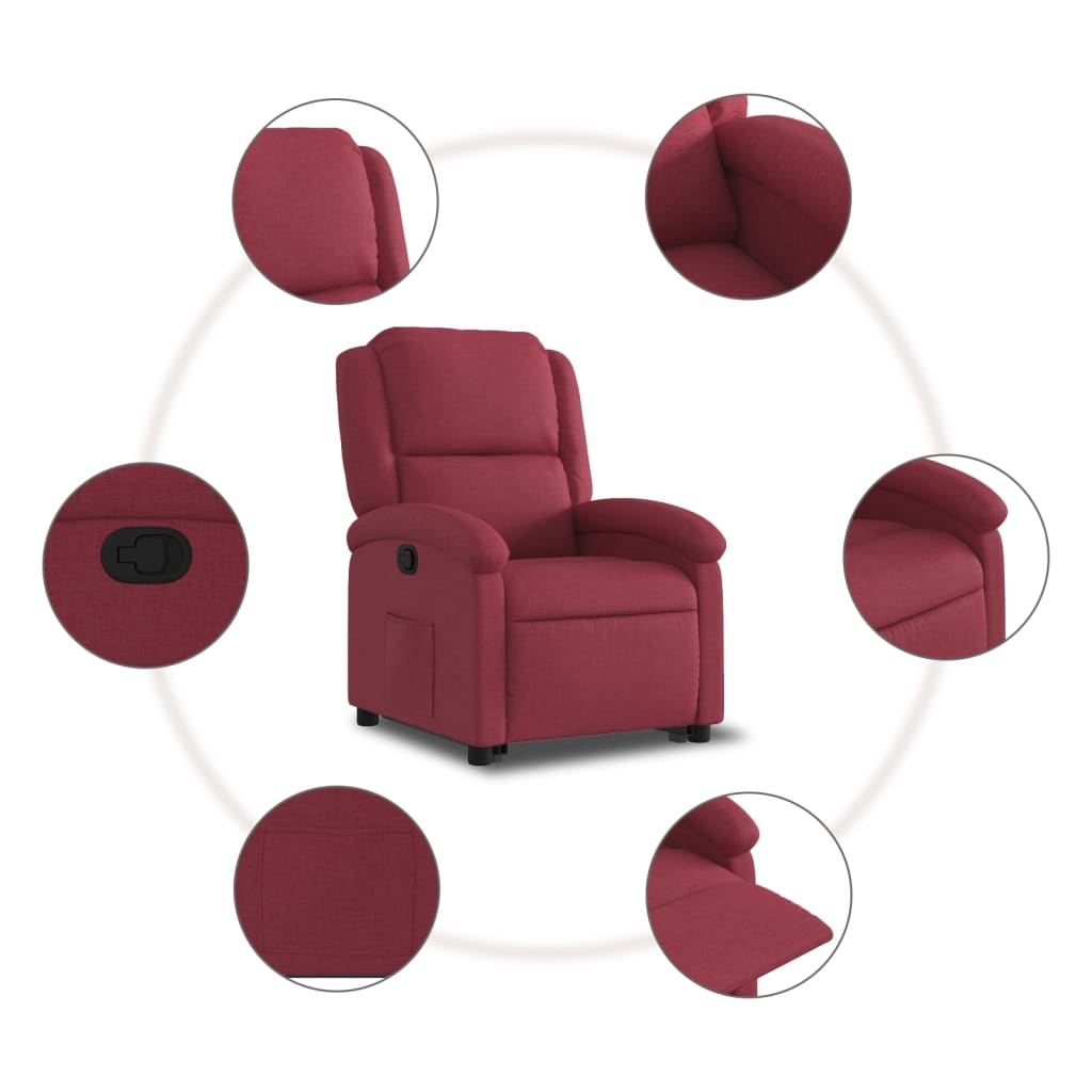 vidaXL Sillón reclinable elevable tela rojo tinto