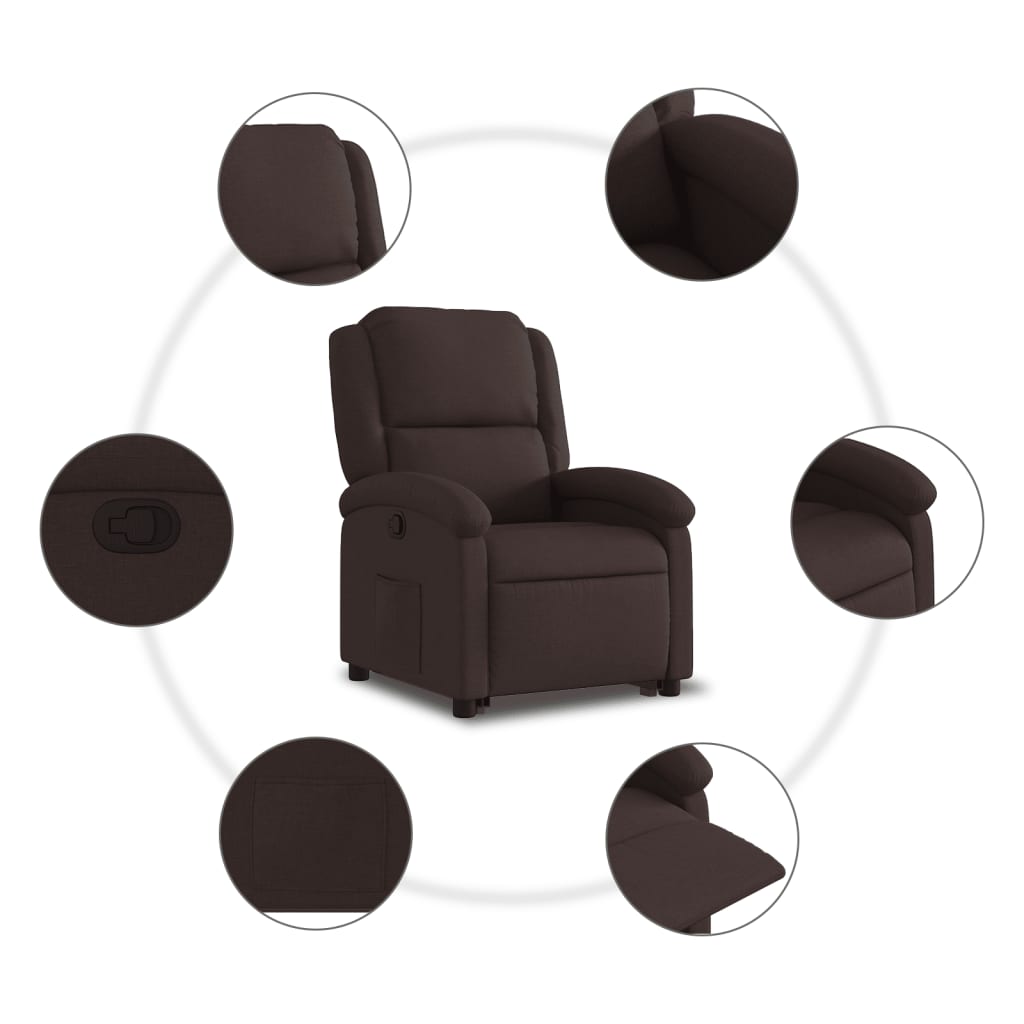 vidaXL Sillón reclinable elevable tela marrón oscuro