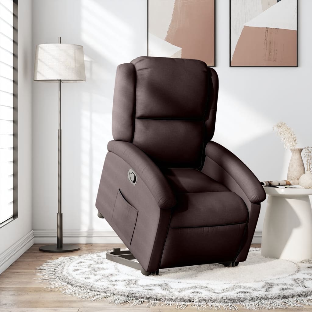 vidaXL Sillón reclinable elevable tela marrón oscuro