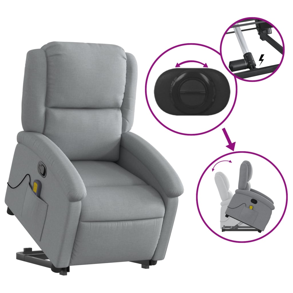 vidaXL Sillón de masaje reclinable de pie de tela gris claro