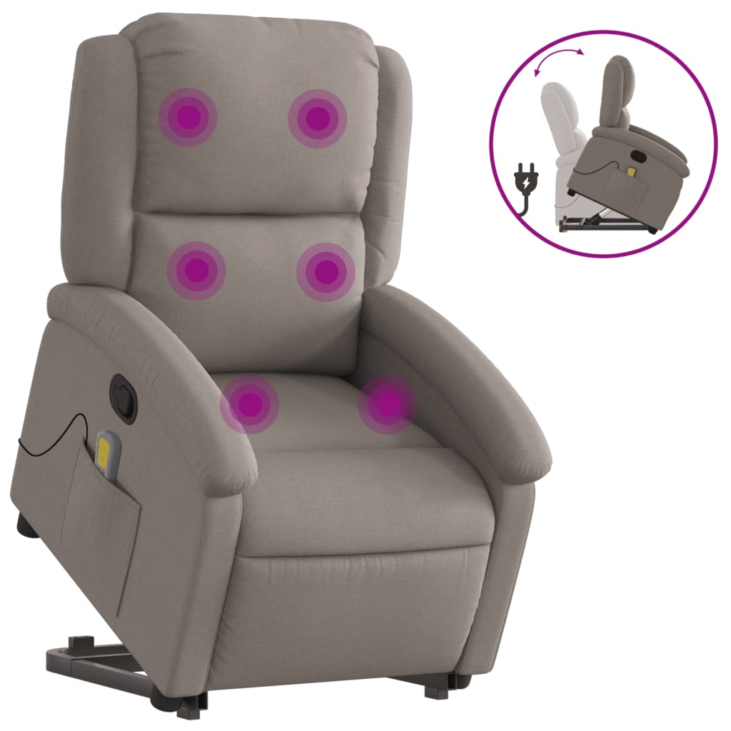 vidaXL Sillón reclinable de masaje elevable tela gris taupé