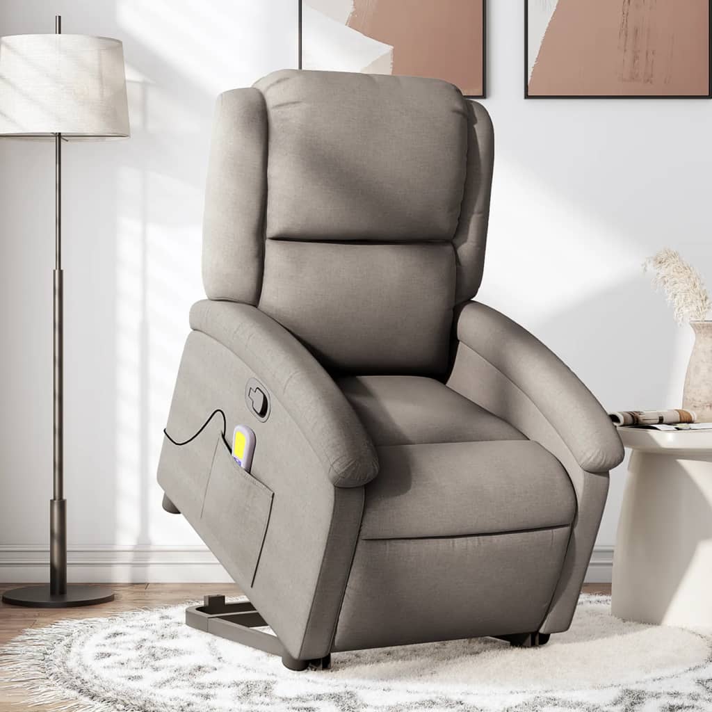 vidaXL Sillón reclinable de masaje elevable tela gris taupé