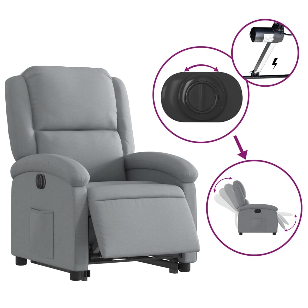 vidaXL Sillón eléctrico reclinable elevable de tela gris claro