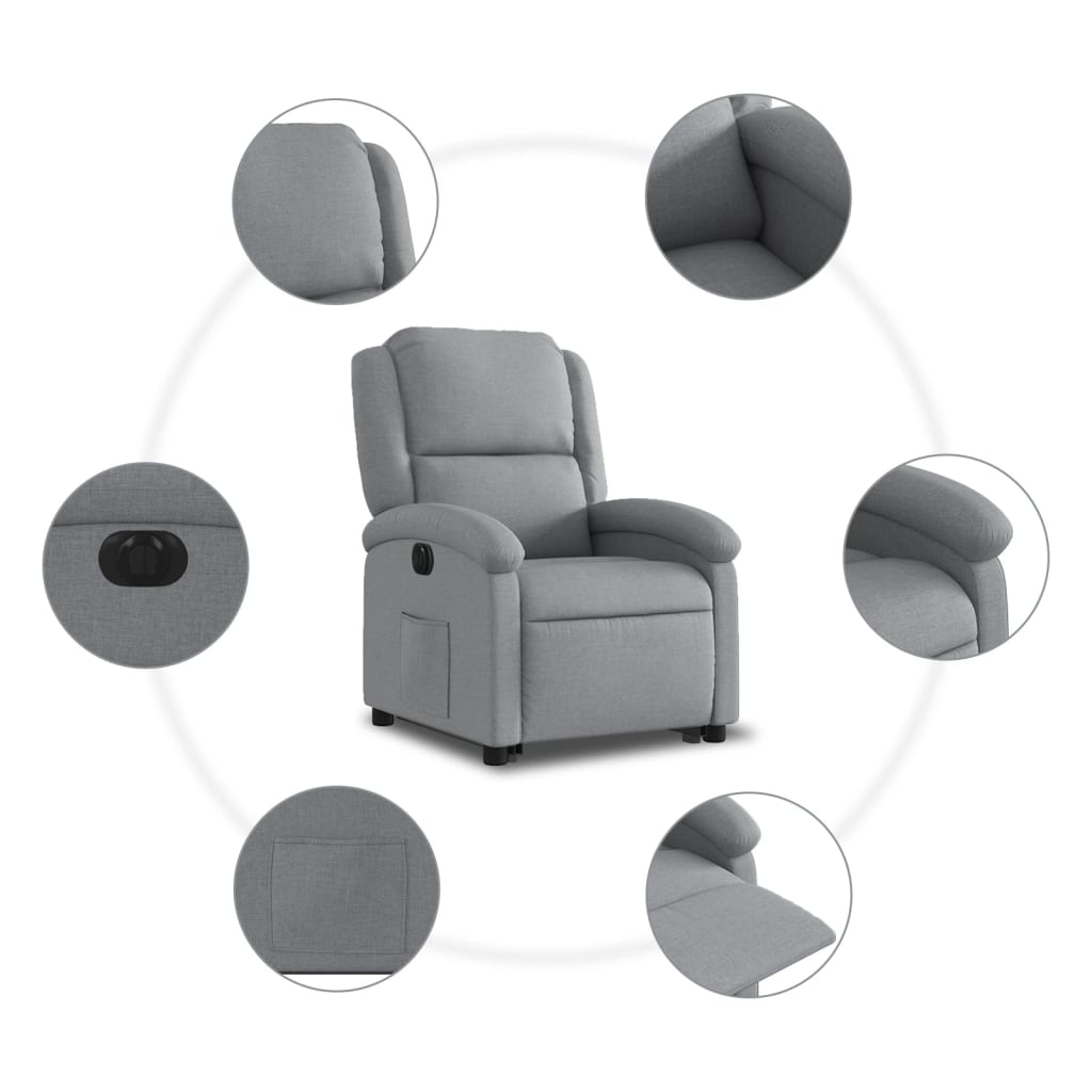 vidaXL Sillón eléctrico reclinable elevable de tela gris claro