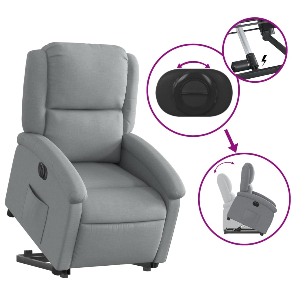 vidaXL Sillón eléctrico reclinable elevable de tela gris claro