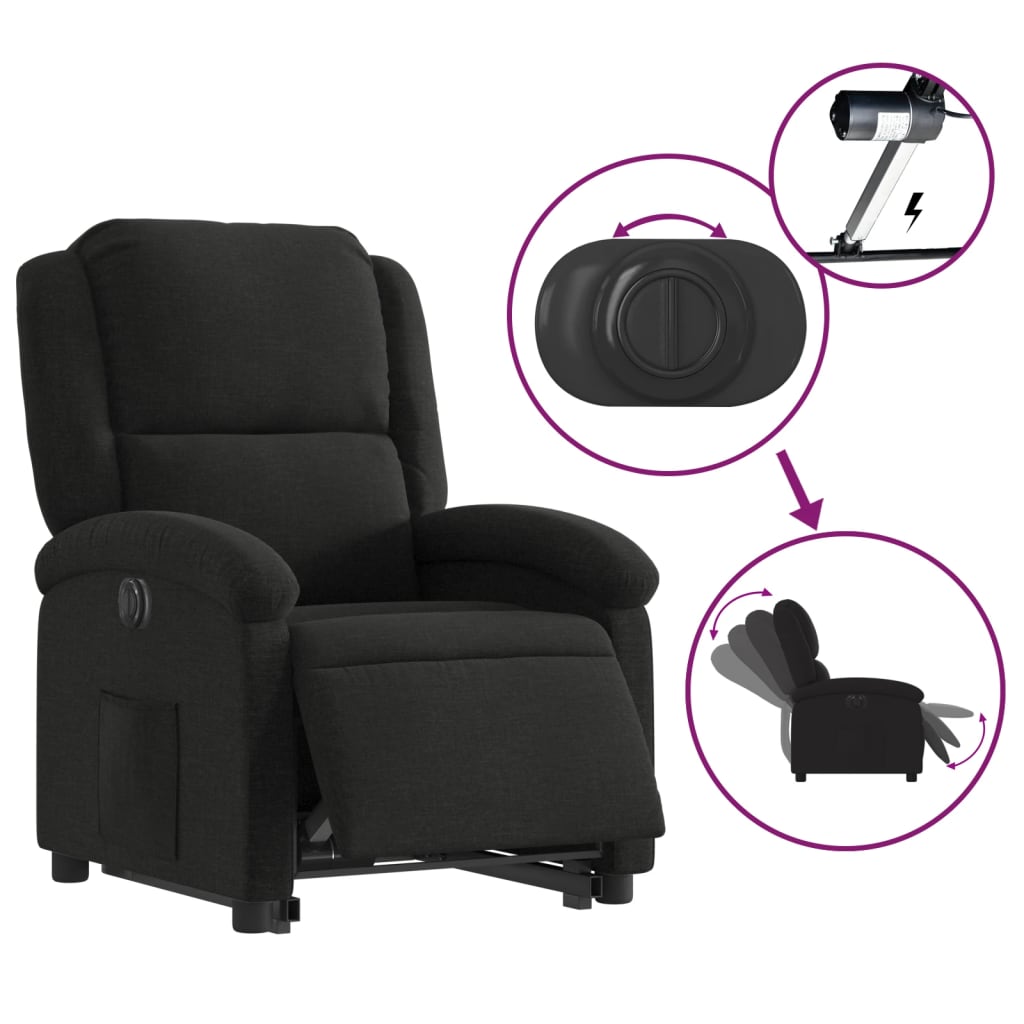 vidaXL Sillón eléctrico reclinable elevable de tela negro