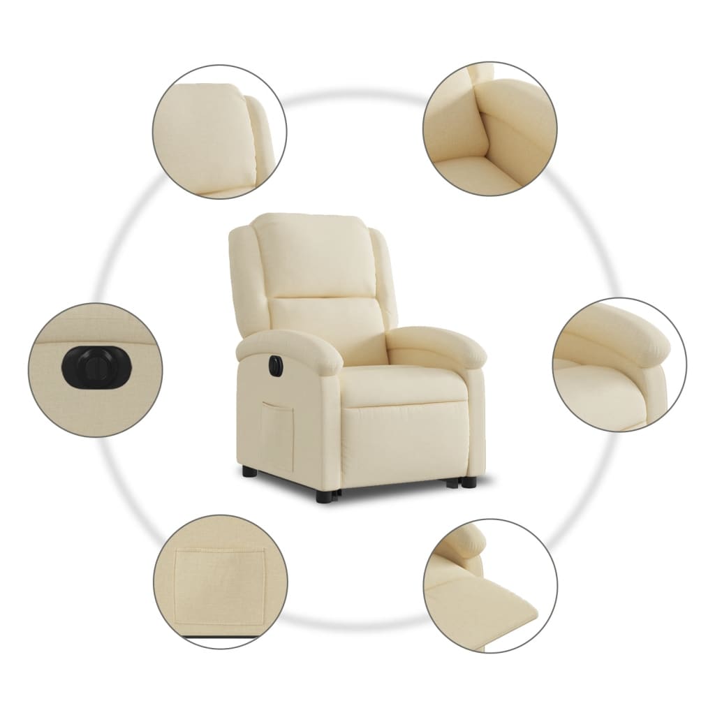 vidaXL Sillón eléctrico reclinable elevable de tela color crema